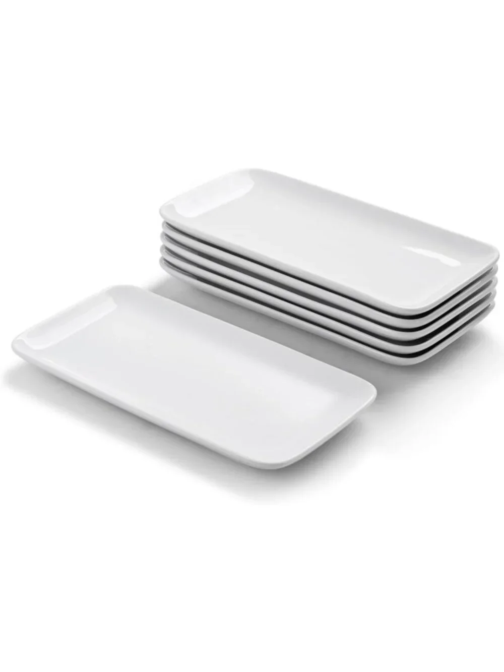 Set of 6 White Ceramic Rectangle Plates, 9-Inch Sushi & Appetizer Serving